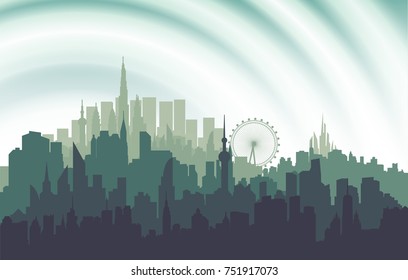Vector illustration - The silhouette of the city in a flat style. Modern urban landscape.