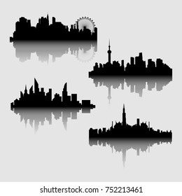 Vector illustration - the silhouette of the city in a flat style. Modern urban landscape.