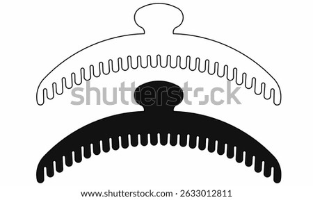 Vector illustration and silhouette of claw hair clip, in black and white style. Ideal for fashion accessory icons, symbol,pattern designs, or logo. 