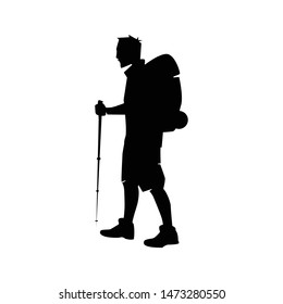 Vector illustration: Silhouette of a climber. Isolated hiker on white background