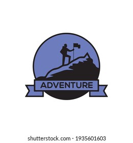 Vector illustration: Silhouette of a climber. Isolated hiker on night background