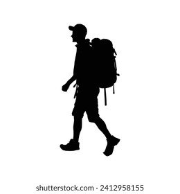 Vector illustration: Silhouette of a climber. Isolated hiker 