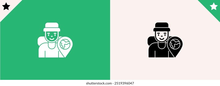 Ilustração vetorial: Silhueta de um alpinista. Caminhante isolado no plano de fundo colorido completo