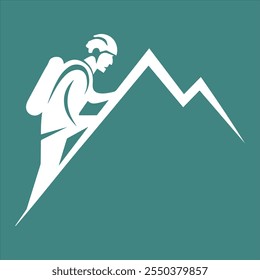 Vector illustration: Silhouette of a climber. Isolated hiker on white background