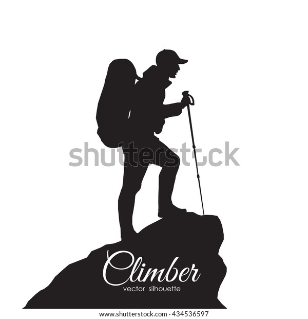 ベクターイラスト 登山者のシルエット 白い背景に分離型ハイカー のベクター画像素材 ロイヤリティフリー