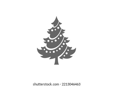 Vector illustration of silhouette of coniferous tree decorated with balls and garlands during Christmas celebration