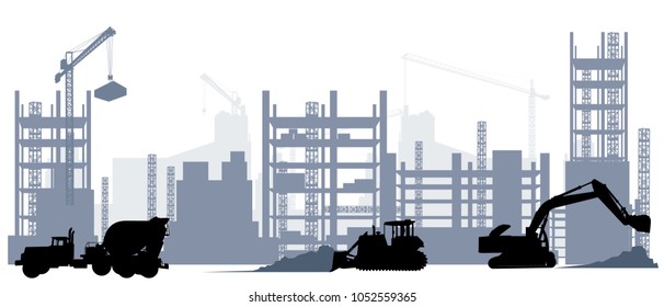 Vector illustration of silhouette of construction and machine equipment