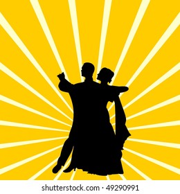 Vector illustration of silhouette a couple dancing waltz