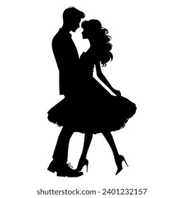 Vector illustration. Silhouette of a couple in love in beautiful clothes.