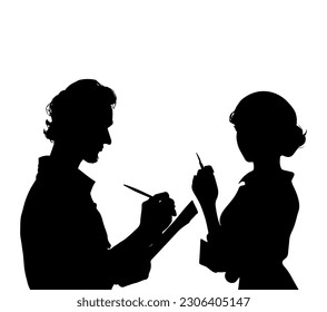 Vector illustration. Silhouette of a couple in a painting class.