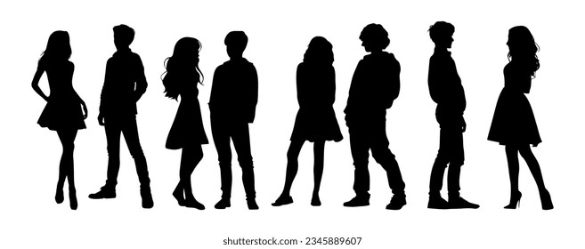 Ilustración vectorial. Silhouette de una pareja de mujeres y hombres. Amantes. Grupo de personas.