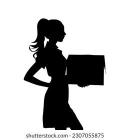 Vector illustration. Silhouette of a courier girl. Delivery service.