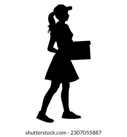 Vector illustration. Silhouette of a courier girl. Delivery service.