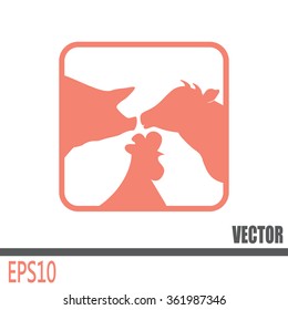 Vector illustration silhouette of cows, chicken and pigs