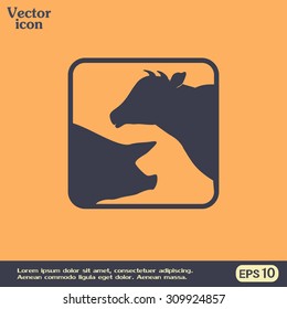 Vector illustration silhouette of cows and pigs