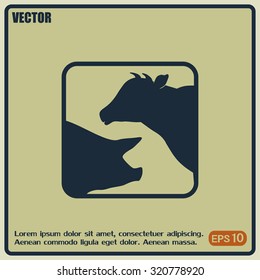 Vector illustration silhouette of cows and pigs