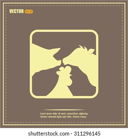 Vector illustration silhouette of cows,chicken and pigs