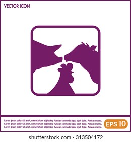 Vector illustration silhouette of cows,chicken and pigs