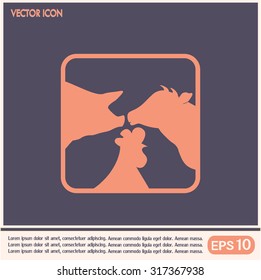 Vector illustration silhouette of cows,chicken and pigs