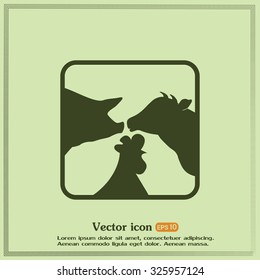 Vector illustration silhouette of cows,chicken and pigs