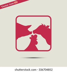 Vector illustration silhouette of cows,chicken and pigs