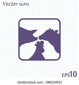 Vector illustration silhouette of cows,chicken and pigs