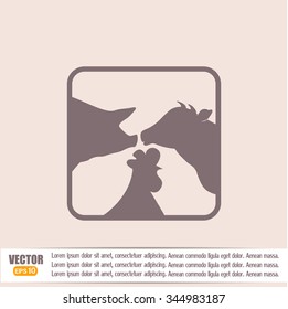 Vector illustration silhouette of cows,chicken and pigs