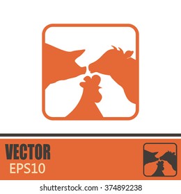 Vector illustration silhouette of cows,chicken and pigs