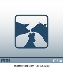 Vector illustration silhouette of cows,chicken and pigs