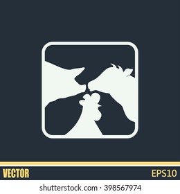 Vector illustration silhouette of cows,chicken and pigs
