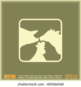 Vector illustration silhouette of cows,chicken and pigs