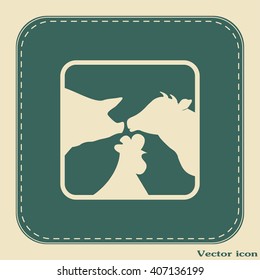 Vector illustration silhouette of cows,chicken and pigs