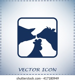 Vector illustration silhouette of cows,chicken and pigs