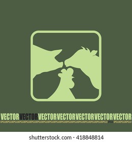 Vector illustration silhouette of cows,chicken and pigs