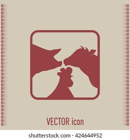 Vector illustration silhouette of cows,chicken and pigs