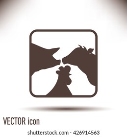 Vector illustration silhouette of cows,chicken and pigs