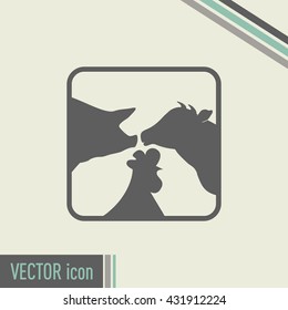 Vector illustration silhouette of cows,chicken and pigs