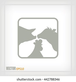 Vector illustration silhouette of cows,chicken and pigs