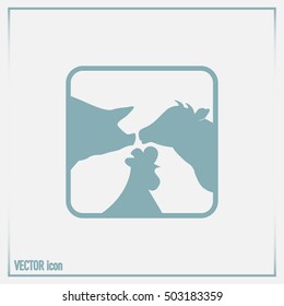 Vector illustration silhouette of cows,chicken and pigs