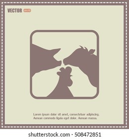 Vector illustration silhouette of cows,chicken and pigs