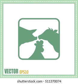 Vector illustration silhouette of cows,chicken and pigs