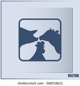 Vector illustration silhouette of cows,chicken and pigs