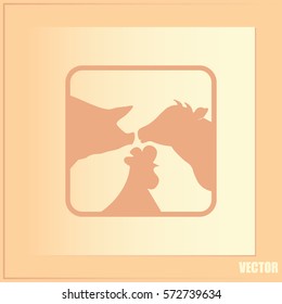 Vector illustration silhouette of cows,chicken and pigs