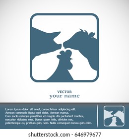 Vector illustration silhouette of cows,chicken and pigs