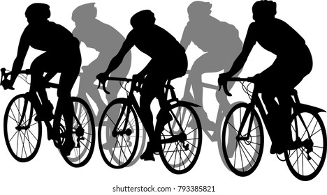 vector illustration of silhouette cyclist on white background