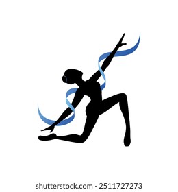 Vector illustration with silhouette of dancing graceful ballerina on white background.