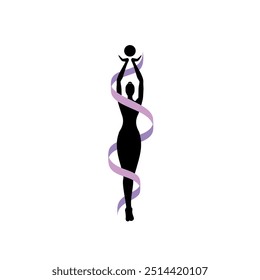 Vector illustration with silhouette of dancing graceful ballerina on white background.