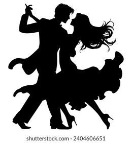 Ilustración vectorial. Silhouette de gente bailarina. Un par de amantes. Vals de tango.