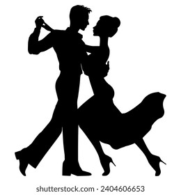 Vector illustration. Silhouette of dancing people. Couple of lovers. Tango waltz.