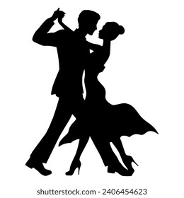 Vector illustration. Silhouette of dancing people. Couple of lovers. Tango waltz.